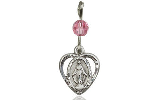 Pewter Miraculous Medal with a Rose bead