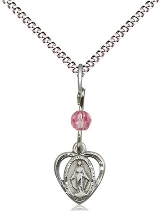Sterling Silver Miraculous Medal with Rose bead Religious and Catholic Jewelry