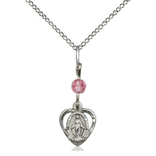 Sterling Silver Miraculous Medal with Rose bead Religious and Catholic Jewelry