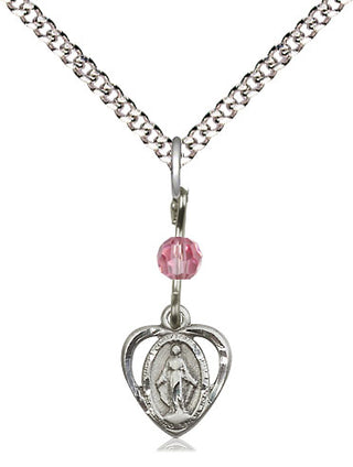 Sterling Silver Miraculous Medal with Rose bead Religious and Catholic Jewelry