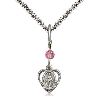 Sterling Silver Miraculous Medal with Rose bead Religious and Catholic Jewelry
