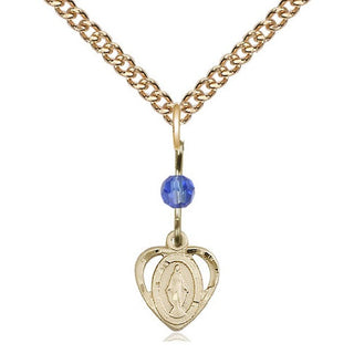 14kt Gold Miraculous Medal with a Sapphire bead