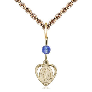 14kt Gold Miraculous Medal with a Sapphire bead