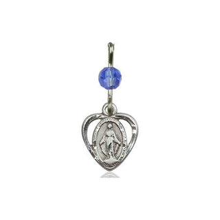 Pewter Miraculous Medal with a Sapphire bead