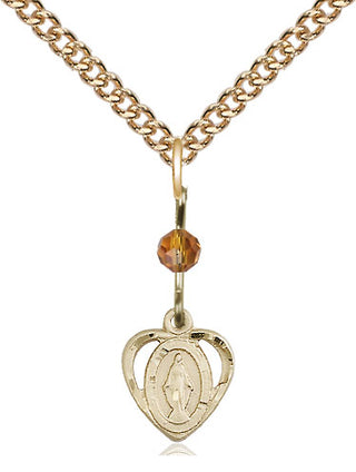 14kt Gold Filled Miraculous Medal with Topaz bead Religious and Catholic Jewelry