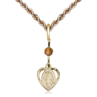 14kt Gold Filled Miraculous Medal with Topaz bead Religious and Catholic Jewelry