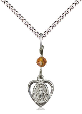 Pewter Miraculous Medal with Topaz bead Religious and Catholic Jewelry