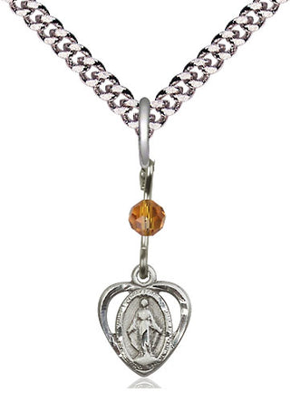 Pewter Miraculous Medal with Topaz bead Religious and Catholic Jewelry
