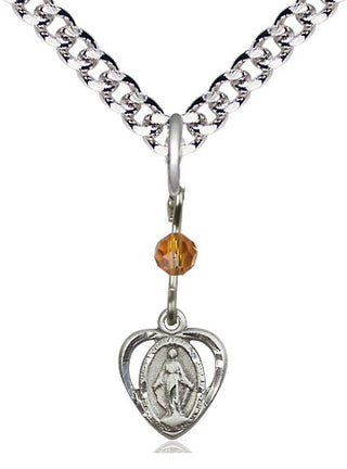 Pewter Miraculous Medal with Topaz bead Religious and Catholic Jewelry