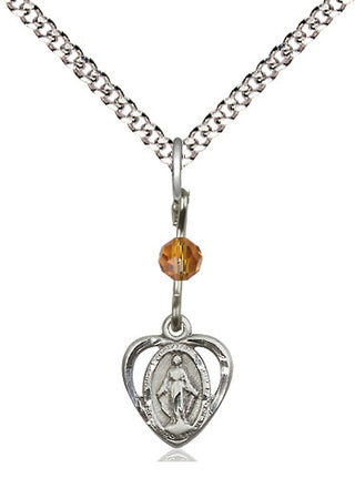 Pewter Miraculous Medal with Topaz bead Religious and Catholic Jewelry