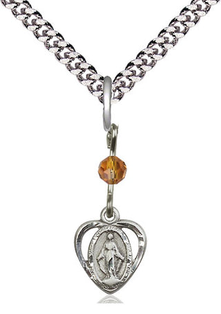 Pewter Miraculous Medal with Topaz bead Religious and Catholic Jewelry