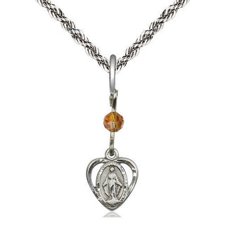 Sterling Silver Miraculous Medal with Topaz bead Religious and Catholic Jewelry