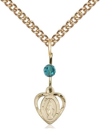 14kt Gold Filled Miraculous Medal with Zircon bead Religious and Catholic Jewelry