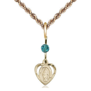 14kt Gold Filled Miraculous Medal with Zircon bead Religious and Catholic Jewelry