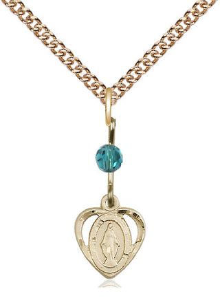 14kt Gold Miraculous Medal with a Zircon bead