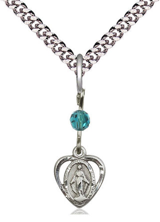 Pewter Miraculous Medal with Zircon bead Religious and Catholic Jewelry