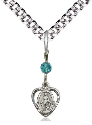Pewter Miraculous Medal with Zircon bead Religious and Catholic Jewelry