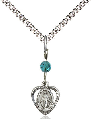 Pewter Miraculous Medal with Zircon bead Religious and Catholic Jewelry