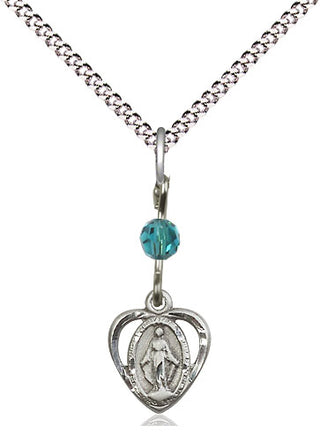 Sterling Silver Miraculous Medal with Zircon bead Religious and Catholic Jewelry