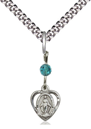 Sterling Silver Miraculous Medal with Zircon bead Religious and Catholic Jewelry