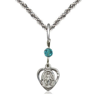Sterling Silver Miraculous Medal with Zircon bead Religious and Catholic Jewelry