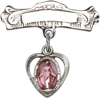 Sterling Silver Badge Pin Heart / Miraculous Baby Badge