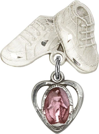 Sterling Silver Baby Boots Heart / Miraculous Baby Badge