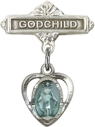 Sterling Silver Godchild Heart / Miraculous Baby Badge