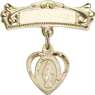 14kt Gold Filled Badge Pin Heart / Miraculous Baby Badge