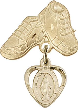 14kt Gold Filled Baby Boots Heart / Miraculous Baby Badge