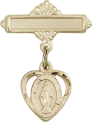 14kt Gold Polished Badge Pin Heart / Miraculous Baby Badge