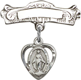 Sterling Silver Badge Pin Heart / Miraculous Baby Badge