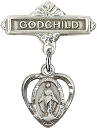 Sterling Silver Godchild Heart / Miraculous Baby Badge
