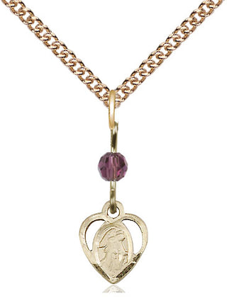 14kt Gold Filled Guardian Angel Medal with an Amethyst bead Religious and Catholic Jewelry Engraved Catholic Saint Jewelry