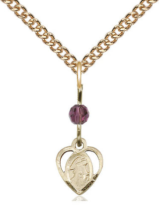 14kt Gold Filled Guardian Angel Medal with an Amethyst bead Religious and Catholic Jewelry Engraved Catholic Saint Jewelry