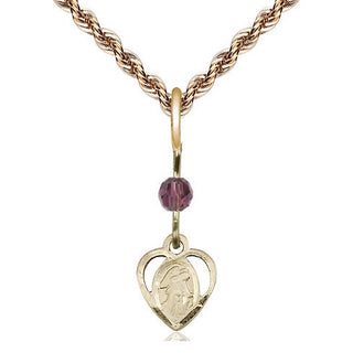 14kt Gold Filled Guardian Angel Medal with an Amethyst bead Religious and Catholic Jewelry Engraved Catholic Saint Jewelry