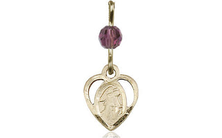 14kt Gold Guardian Angel Medal with an Amethyst bead Engraved Catholic Saint Jewelry