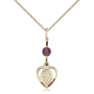 14kt Gold Guardian Angel Medal with an Amethyst bead Engraved Catholic Saint Jewelry