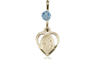 14kt Gold Filled Guardian Angel Medal with an Aqua bead Engraved Catholic Saint Jewelry