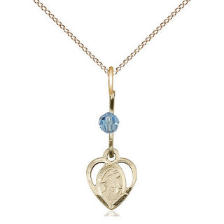 14kt Gold Filled Guardian Angel Medal with an Aqua bead Religious and Catholic Jewelry Engraved Catholic Saint Jewelry