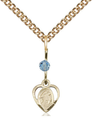 14kt Gold Filled Guardian Angel Medal with an Aqua bead Religious and Catholic Jewelry Engraved Catholic Saint Jewelry