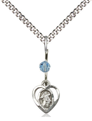 Sterling Silver Guardian Angel Medal with an Aqua bead Religious and Catholic Jewelry Engraved Catholic Saint Jewelry