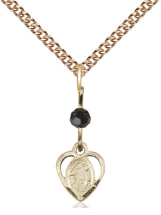14kt Gold Filled Guardian Angel Medal | Black bead Religious and Catholic Jewelry Engraved Catholic Saint Jewelry