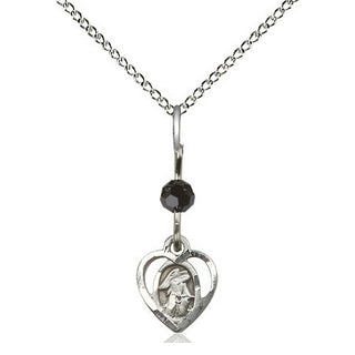 Sterling Silver Guardian Angel Medal | Black bead Religious and Catholic Jewelry Engraved Catholic Saint Jewelry
