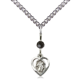 Sterling Silver Guardian Angel Medal | Black bead Religious and Catholic Jewelry Engraved Catholic Saint Jewelry