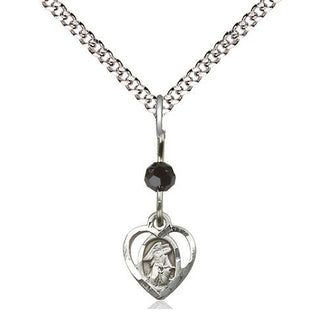 Sterling Silver Guardian Angel Medal | Black bead Religious and Catholic Jewelry Engraved Catholic Saint Jewelry