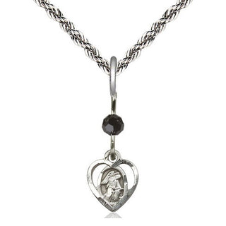 Sterling Silver Guardian Angel Medal | Black bead Religious and Catholic Jewelry Engraved Catholic Saint Jewelry