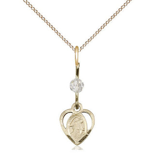 14kt Gold Guardian Angel Medal with a Crystal bead Engraved Catholic Saint Jewelry