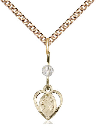 14kt Gold Guardian Angel Medal with a Crystal bead Engraved Catholic Saint Jewelry