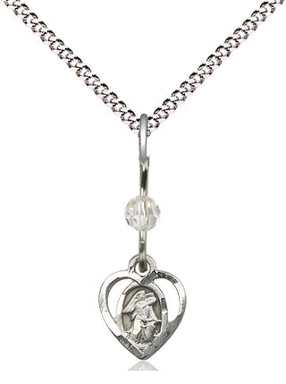 Sterling Silver Guardian Angel Medal | Crystal bead Religious and Catholic Jewelry Engraved Catholic Saint Jewelry